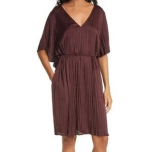 Vince Plum Pleated V-Neck Midi Dress